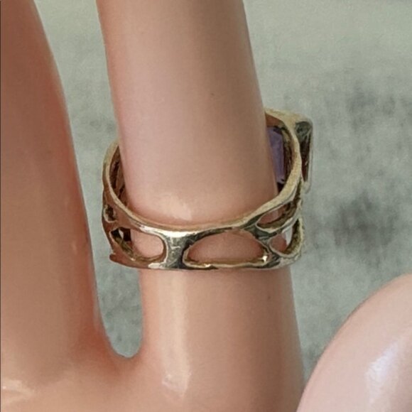 925 Sterling Silver Lacy Bezel Ring 3 Gemstones Purple, Blue & Aqua India Sz.7 - Picture 8 of 16
